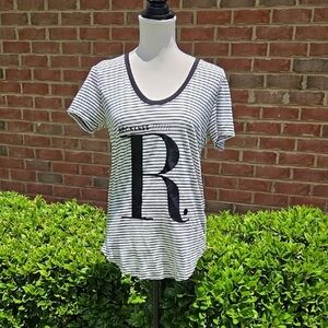 Young & Reckless White and Black Striped Relaxed Graphic Tee Size M